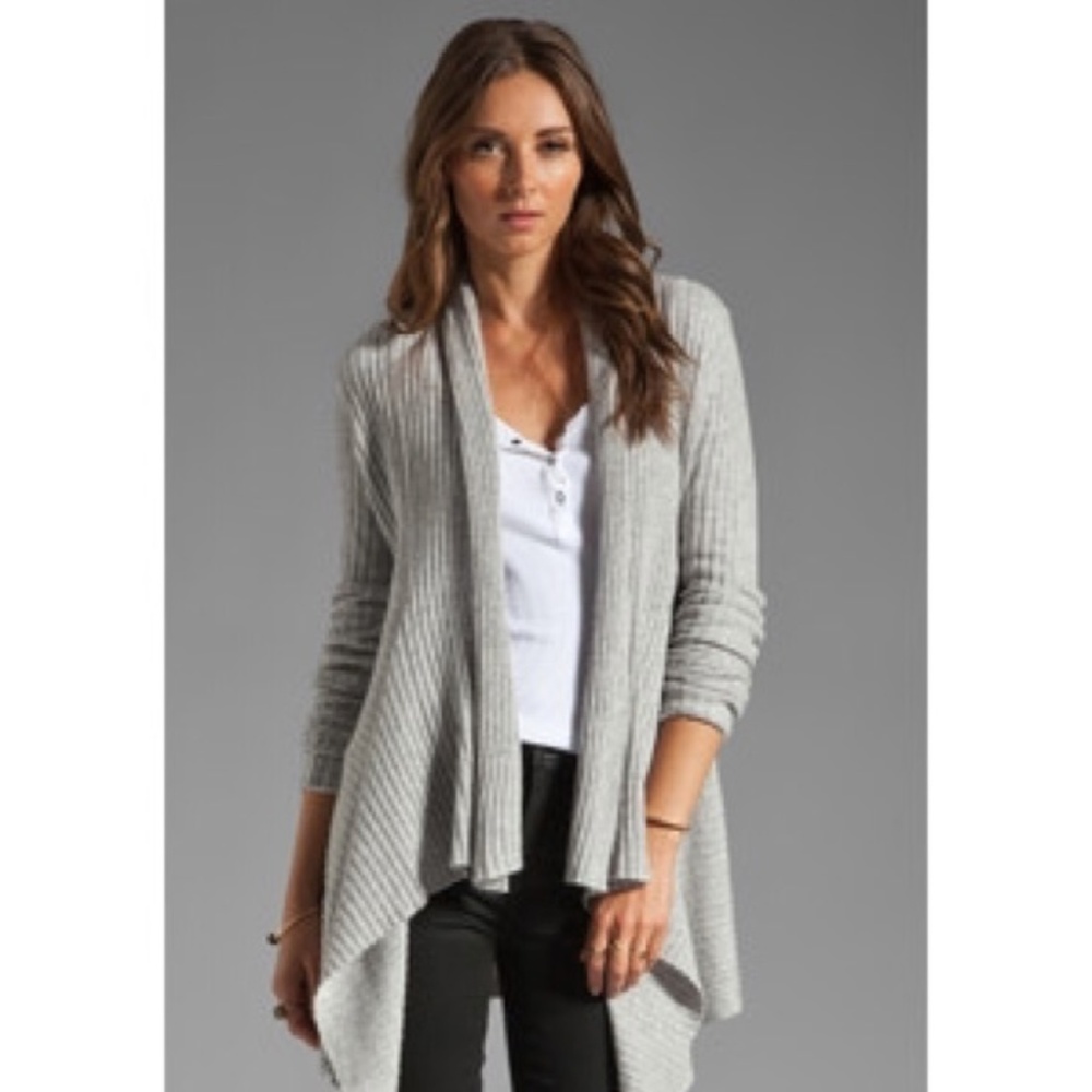 Autumn Cashmere Rib Drape Cardigan in Oatmeal